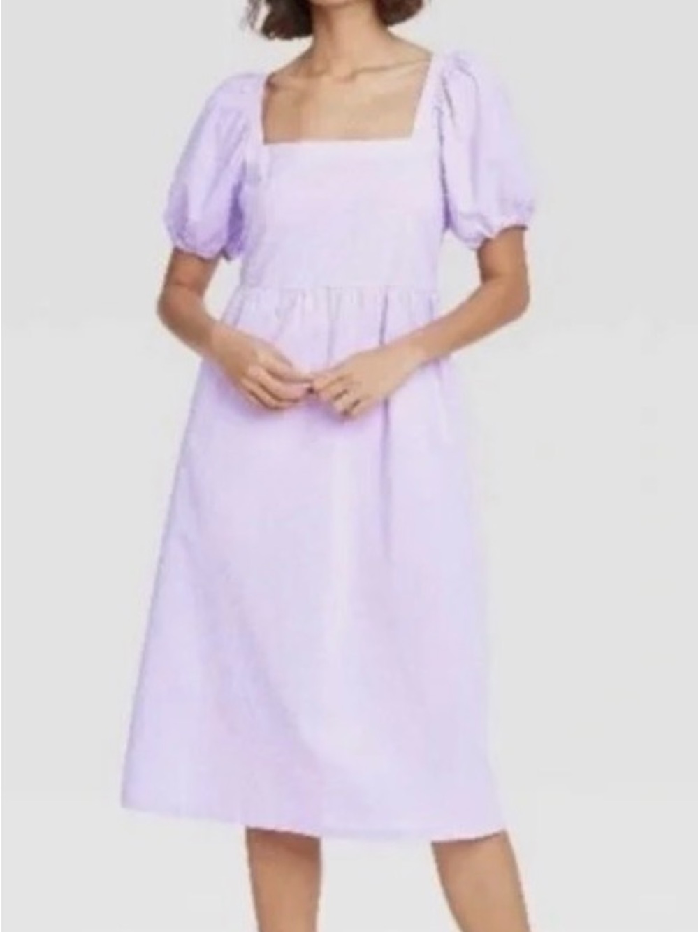 A New Day Lavender Swiss Dot Puff Sleeve Midi Dress XL Square Neck